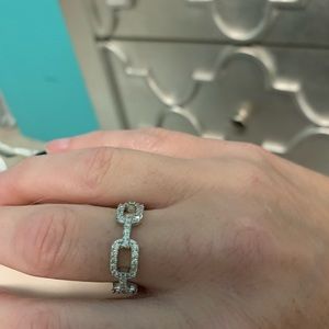 925 Sterling Silver Chain Link Ring with Lab Diamonds NWOT